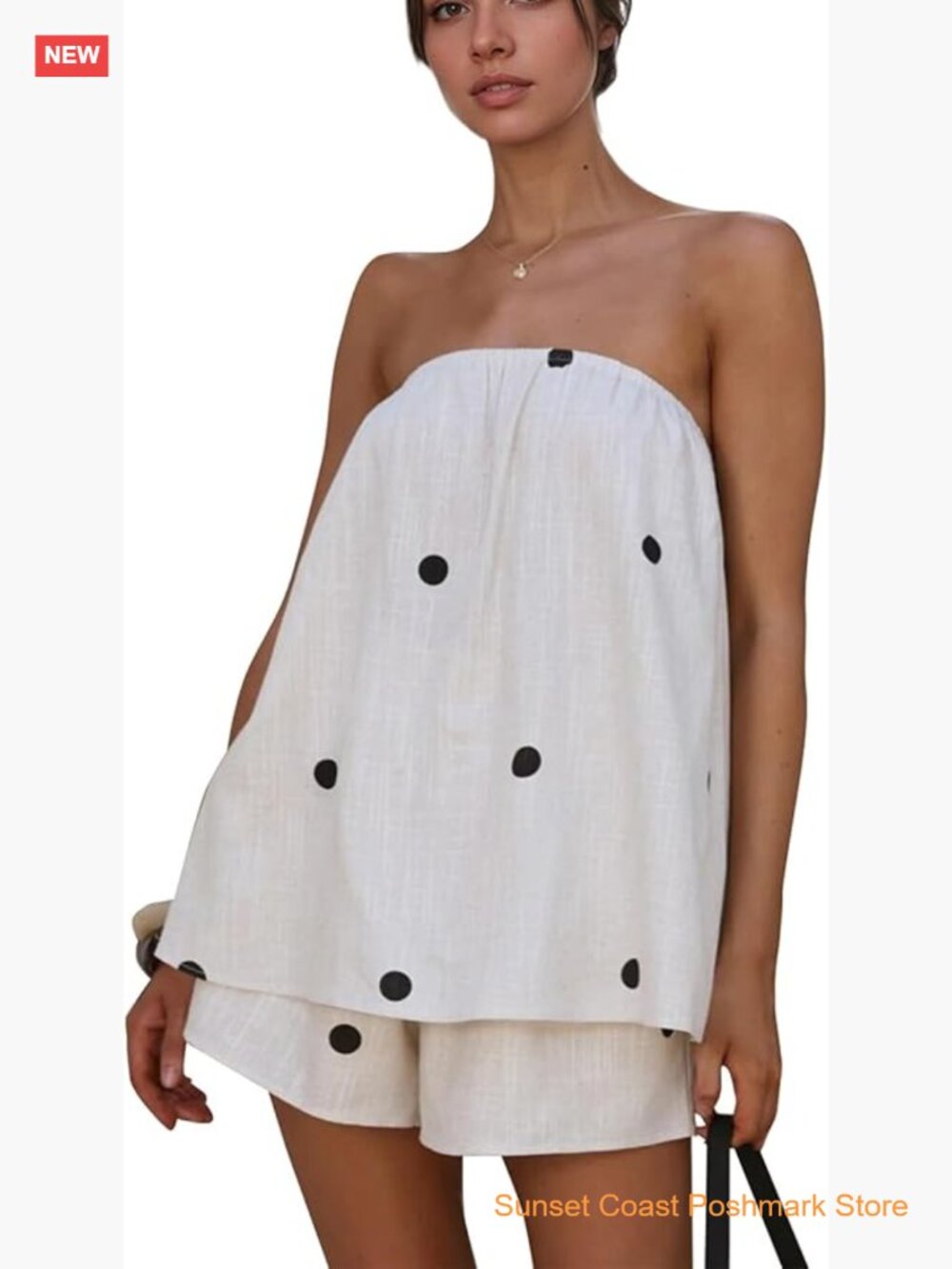 Two Piece Polka Dot Shorts Set Strapless Tube Top Lounge Set Summer Vacation